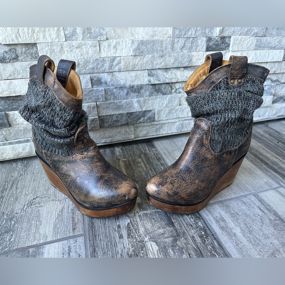 Bed Stu Bruges Leather Knit Slouchy BohoWedge Mid calf Women’s Boot Size 9.5 - Picture 7 of 17